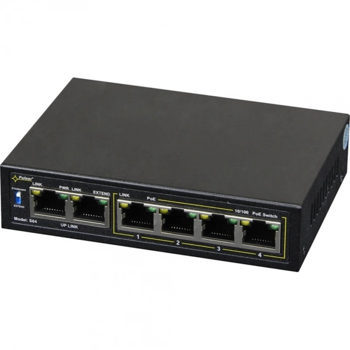 S64 PULSAR Switch 6-portowy Fast Ethernet, 4 porty PoE