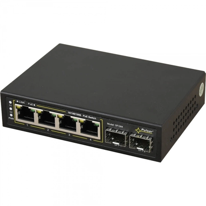 SFG64 PULSAR Switch 6-portowy Gigabit Ethernet, 4 porty PoE, SFP