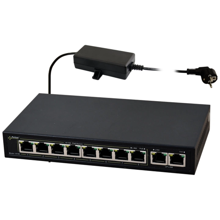 SG108 PULSAR Switch 10-portowy Gigabit Ethernet, 8 portów PoE