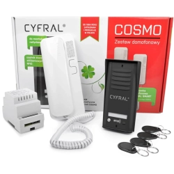 COSMO R1 CYFRAL Zestaw domofonowy z czytnikiem kluczy RFID i jednym przyciskiem wywołania, kaseta czarna
