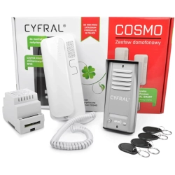 COSMO R1 CYFRAL Zestaw domofonowy z czytnikiem kluczy RFID i jednym przyciskiem wywołania, kaseta srebrna