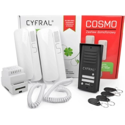 COSMO R2 CYFRAL Zestaw domofonowy dwurodzinny z czytnikiem kluczy RFID, czarna kaseta