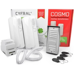 COSMO R2 CYFRAL Zestaw domofonowy dwurodzinny z czytnikiem kluczy RFID, srebrna kaseta
