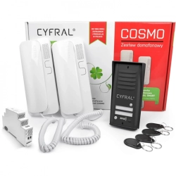 COSMO R2 DC CYFRAL Zestaw domofonowy dwurodzinny z czytnikiem kluczy RFID, czarna kaseta