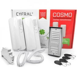 COSMO R2 DC CYFRAL Zestaw domofonowy dwurodzinny z czytnikiem kluczy RFID, srebrna kaseta