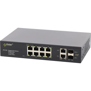 SFG108-90W PULSAR Switch PoE 12-portowy Gigabit Ethernet 8xPoE+ 2xRJ45 2xSFP 80W