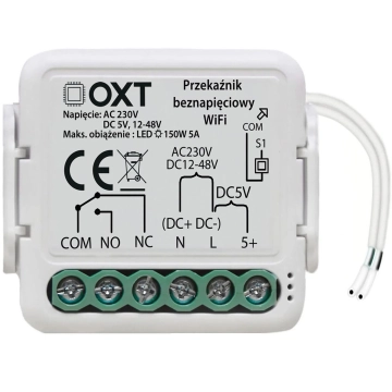 T210DC OXT Przekaźnik beznapięciowy 12-48V DC 230V, moduł TUYA, Wi-Fi