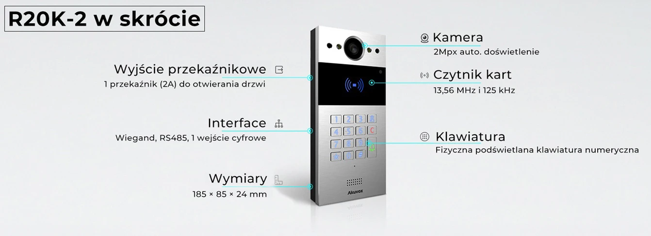 Zewnętrzny panel do wideodomofonu R20K-2 AKUVOX, 2 przewodowy