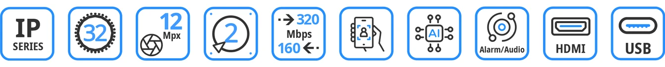 Specyfikacja techniczna rejestratora EVX-NVR1602-4K-Ai w postaci piktogramów