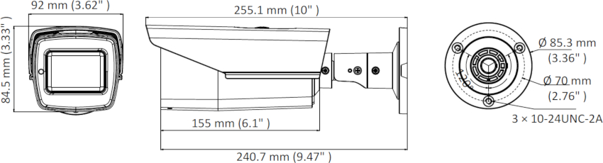 Wymiary kamery tubowej DS-2CE16H0T-AIT3ZF HIKVISION