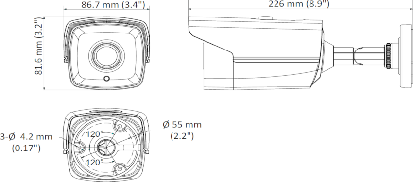 Wymiary kamery tubowej DS-2CE16H0T-IT3F HIKVISION