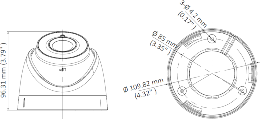 Wymiary kamery kopułkowej DS-2CE78U8T-IT3 HIKVISION