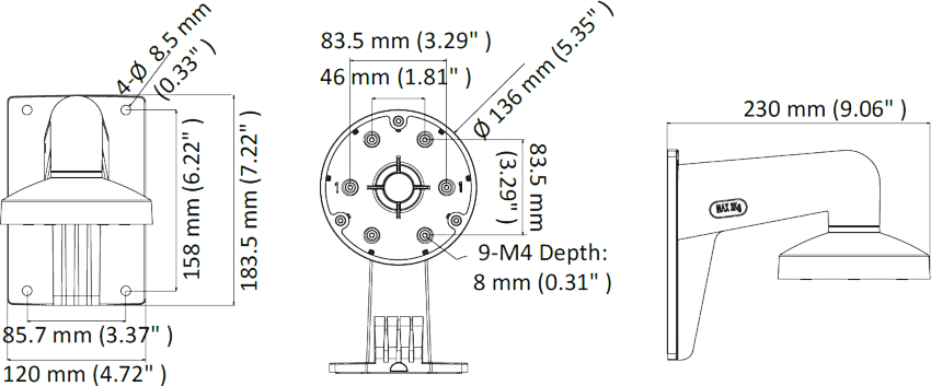 HIKVISION DS-1473ZJ-135 - wymiary