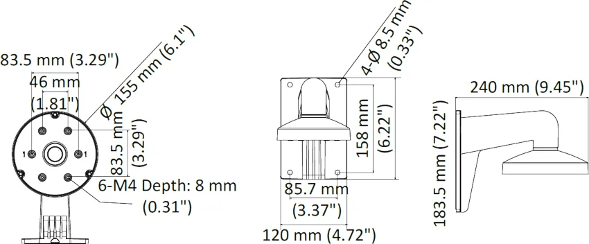 Wymiary uchwytu HIKVISION DS-1473ZJ-155