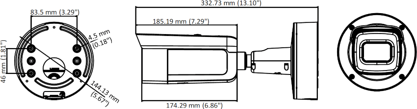 Wymiary kamery tubowej HIKVISION DS-2CD2623G0-IZS