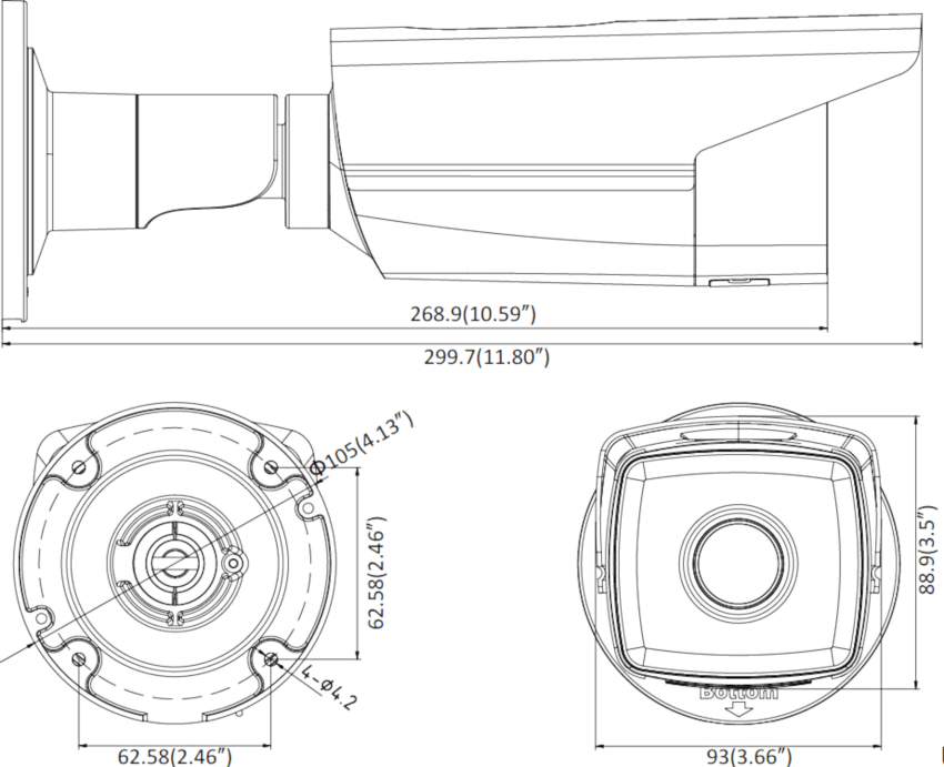 Wymiary kamery tubowej DS-2CD2T43G0-I5 HIKVISION