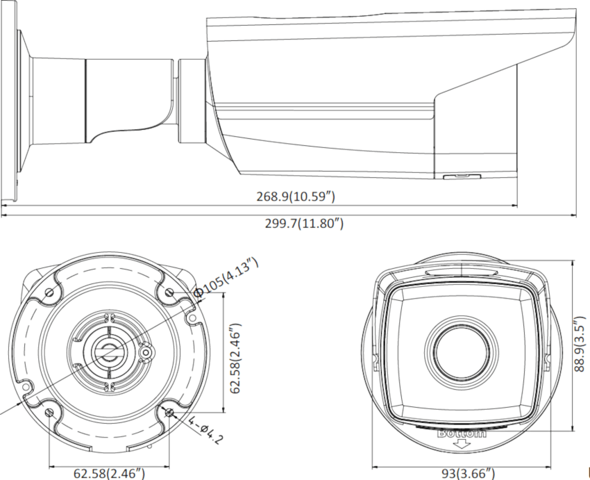 Wymiary kamery tubowej DS-2CD2T23G0-I5 HIKVISION