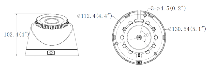 Wymiary kamery kopułowej DS-2CE56D0T-VFIR3E HIKVISION