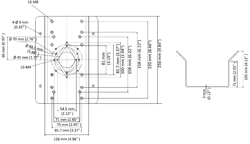 HIKVISION DS-1276ZJ-SUS - wymiary HIKVISION DS-1276ZJ-SUS - wymiary