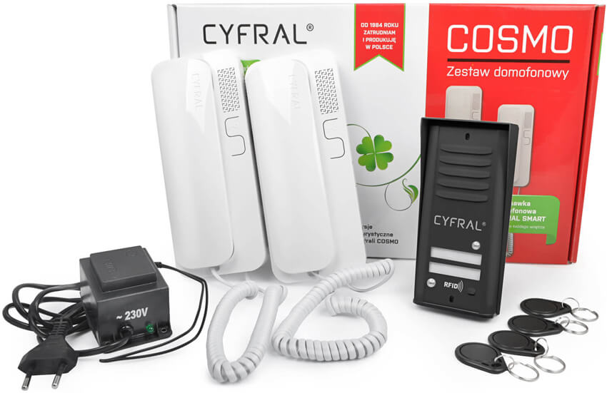 Zestaw domofonowy COSMO R2 CYFRAL - czytnik kluczy RFID, dwa przyciski wywołania, czarna kaseta