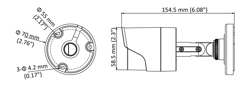 Wymiary kamery tubowej DS-2CE16D0T-IRF HIKVISION