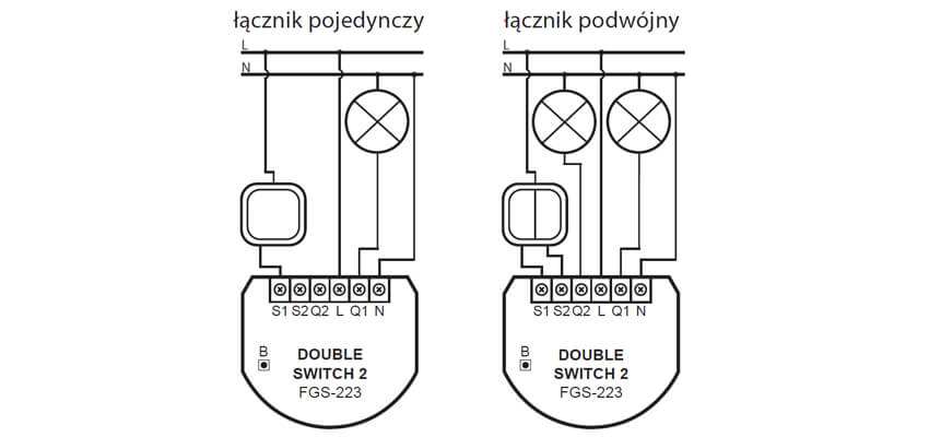 Double Switch 2 FIBARO, schemat podłączenia