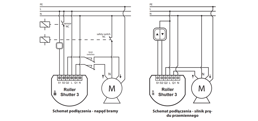 Roller shutter 3 FIBARO, schemat podłączenia
