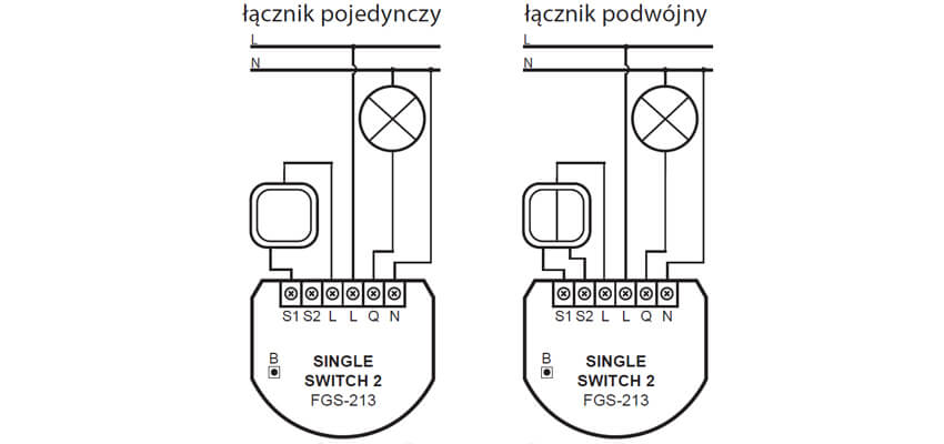 Single Switch 2 FIBARO, schemat podłączenia