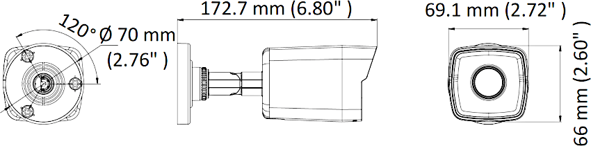 Wymiary kamery kopułowej DS-2CD1023G0-I HIKVISION