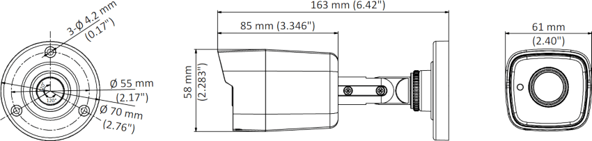 Wymiary kamery tubowej DS-2CE16H0T-ITF HIKVISION