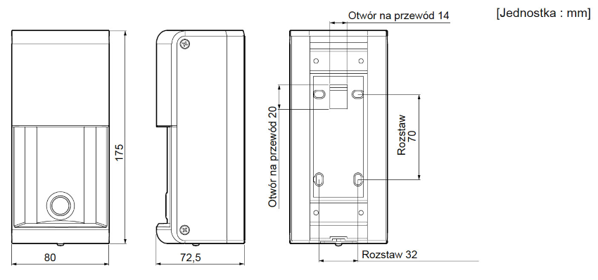 Wymiary czujki Optex OVS-01GT