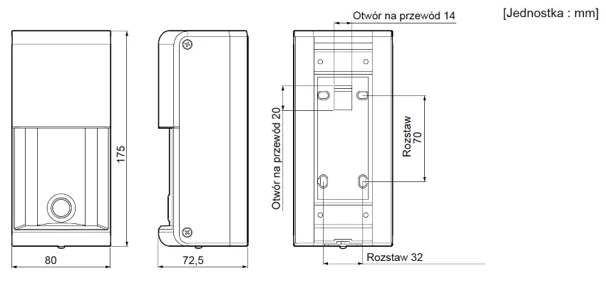Wymiary czujki Optex OVS-01GT Wymiary czujki Optex OVS-01GT