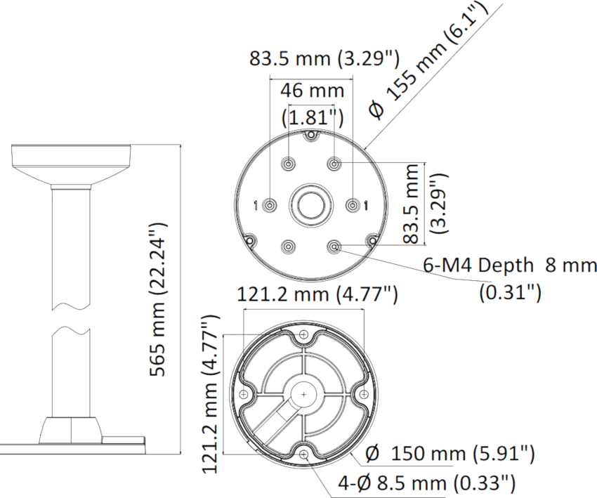 Wymiary uchwytu HIKVISION DS-1471ZJ-155