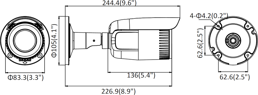 Wymiary kamery tubowej HIKVISION DS-2CD1643G0-IZ