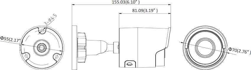 Wymiary kamery tubowej HIKVISION DS-2CD2045FWD-I