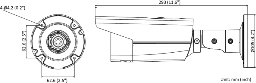 Wymiary kamery tubowej DS-2CD2T43G2-2I HIKVISION