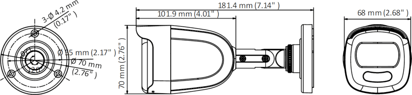 Wymiary kamery tubowej DS-2CE10DFT-F HIKVISION