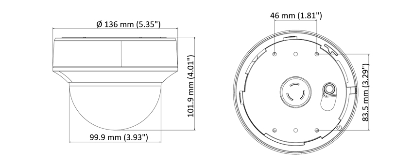Wymiary kamery kopułowej DS-2CE56D0T-VFIRE HIKVISION