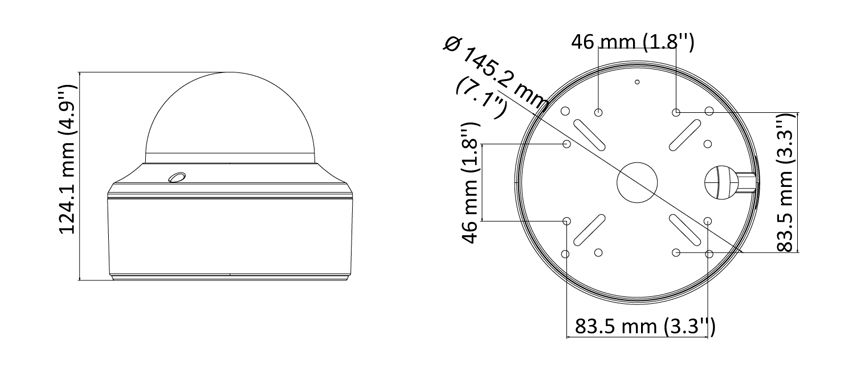 Wymiary kamery kopułowej DS-2CE56D0T-VPIR3E HIKVISION