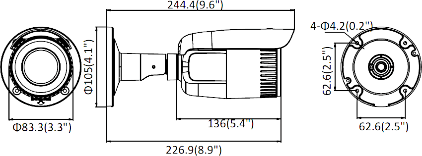 Wymiary kamery tubowej HIKVISION DS-2CD1623G0-IZ