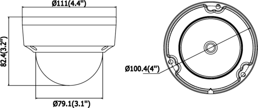 Wymiary kamery kopułowej HIKVISION DS-2CD2145FWD-I
