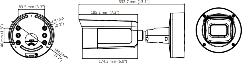 Wymiary kamery tubowej HIKVISION DS-2CD2645FWD-I