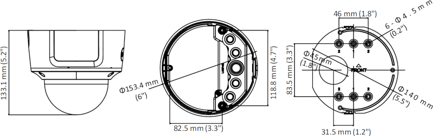 Wymiary kamery tubowej HIKVISION DS-2CD2745FWD-I