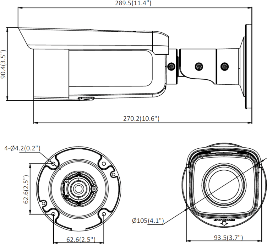 Wymiary kamery tubowej HIKVISION DS-2CD2T85FWD-I8(4mm)(B)