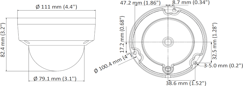Wymiary kamery tubowej DS-2CE56H0T-VPITF HIKVISION